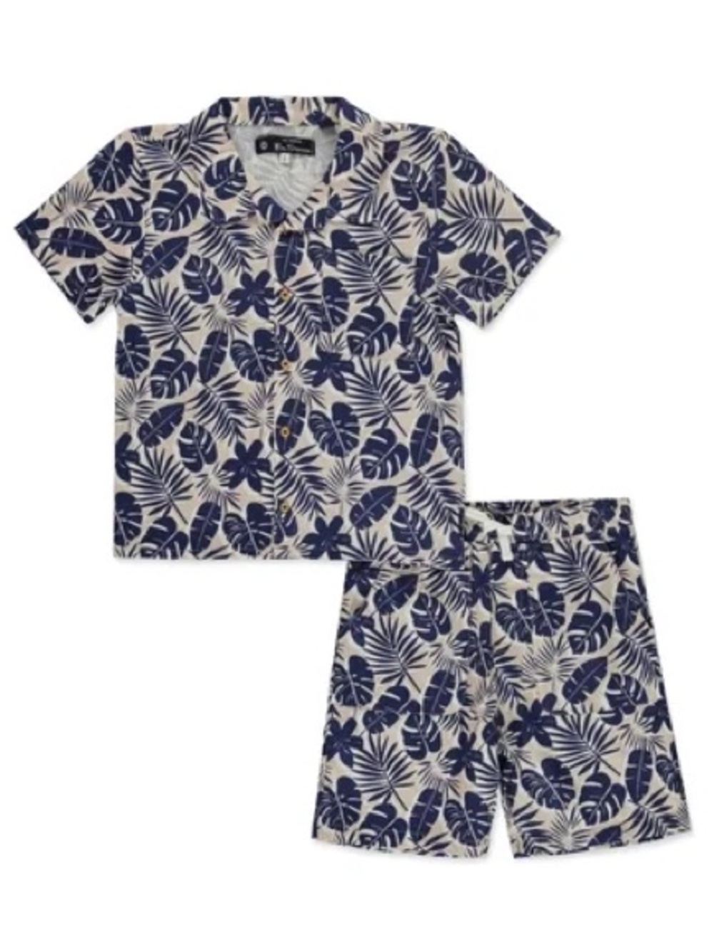 BEN SHERMAN Boys Tropical Print 2-Piece Linen Blend Shirt & Shorts Set